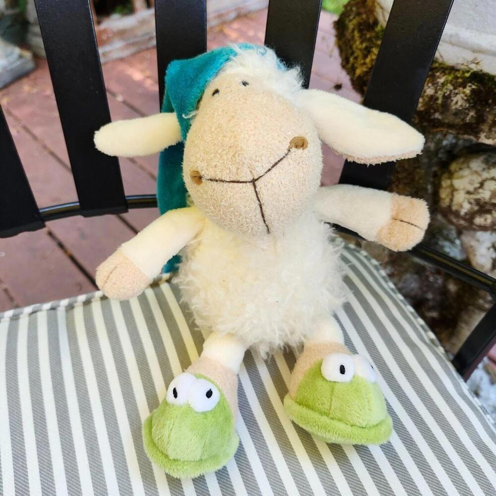 Sleepy Lamb Sheep Plush Toy Nightcap Slippers 8" Stuffed Animal Bedtime Plush